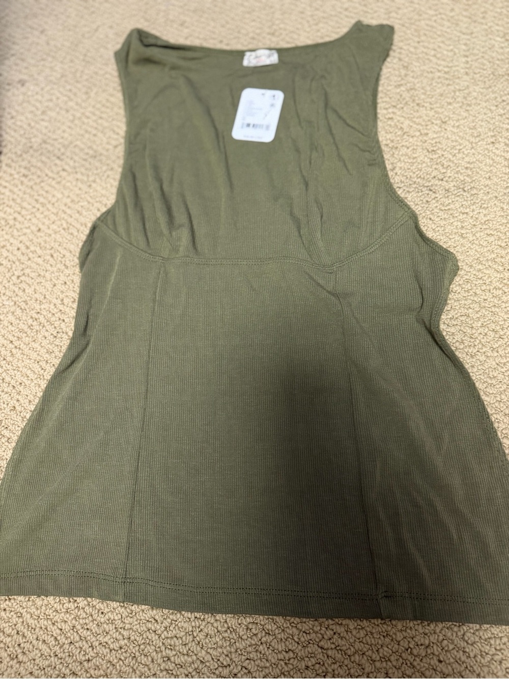 Free People Olive Ribbed Scoop Tank
